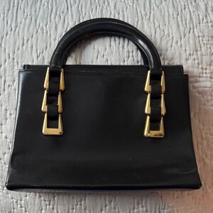 Vintage Saks Fifth Avenue Elegant Black Handbag with Gold Accents